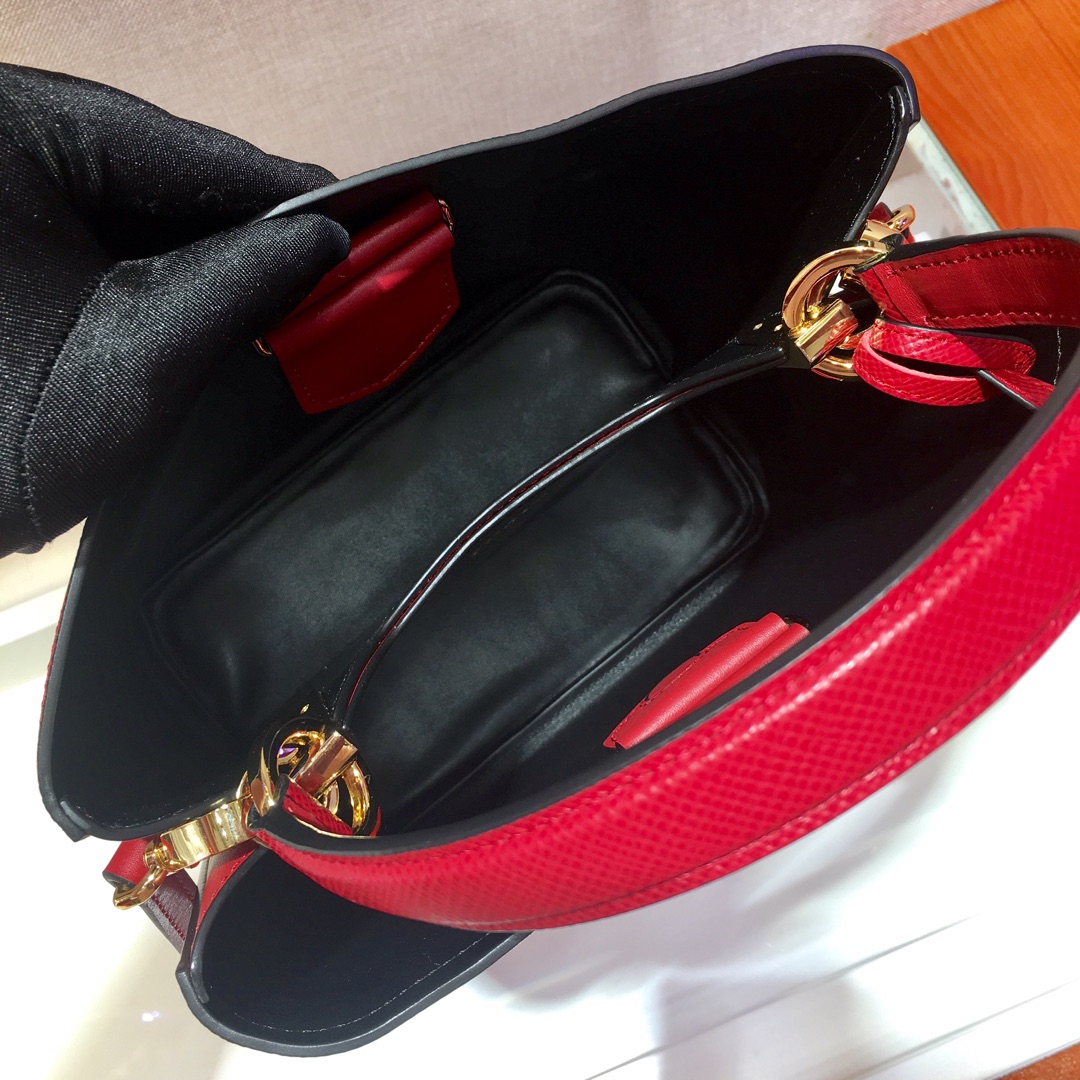 Prada Medium Panier Saffiano Leather Bag Fiery Red/Black 1BA212